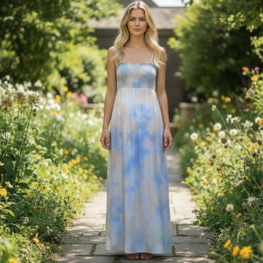🎉SALE Kiwi + Punch Tie dye Smocked Top Sleeveless Maxi Dress